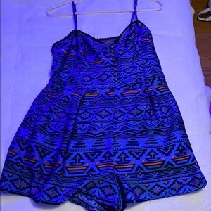 Blue,orange pattern romper/button up